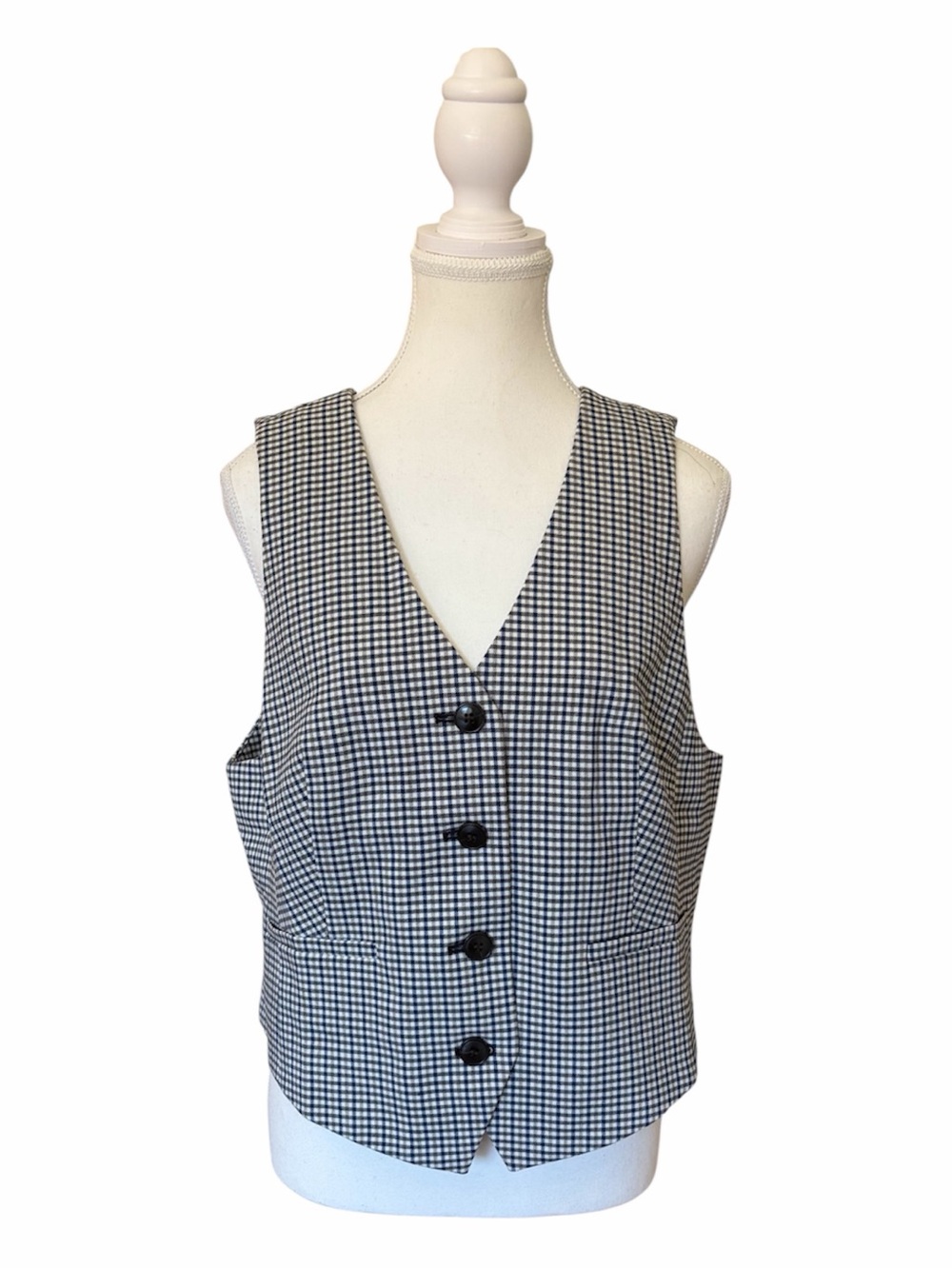 Madewell Sz 12 Waisted Houndstooth Vest In Yarn Die Wool Blend 4 Buttons Lined - Picture 3 of 12